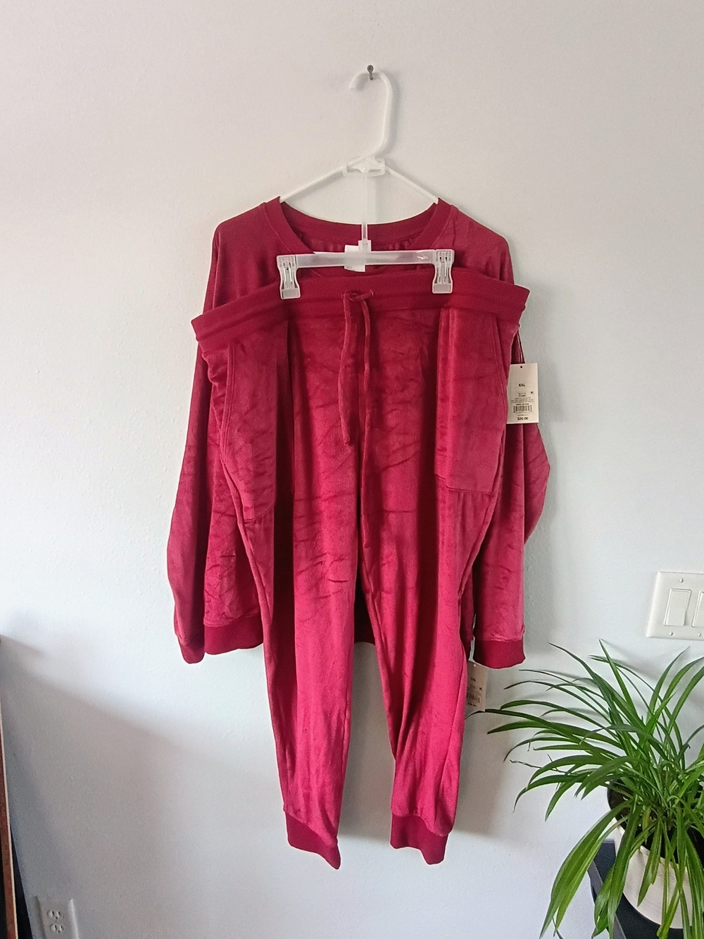 Stars Above XXL Berry Red Velour Lounge Set Joggers Sweatshirt 2 Piece NWT